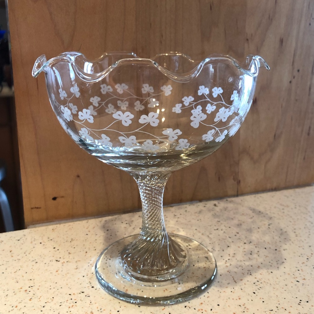 COPY - NWT Irish Shamrocks Eamon Hand Engraved Compote Dish  Made in Ireland